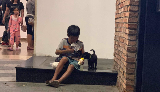 Cậu bé chia phần sữa cho cún con làm lay động nhiều người