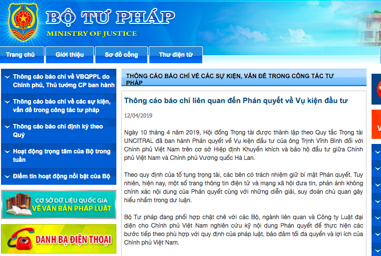 Bộ Tư pháp lên tiếng về vụ kiện của ông Trịnh Vĩnh Bình
