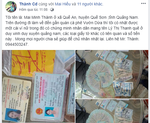 Nhặt được gần 50 triệu đồng, lên Facebook tìm chủ nhân trả lại - Ảnh 1.