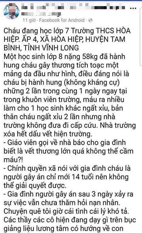 Thực hư việc trường bị tố bỏ mặc học sinh bị đánh chảy máu đầu - Ảnh 1.