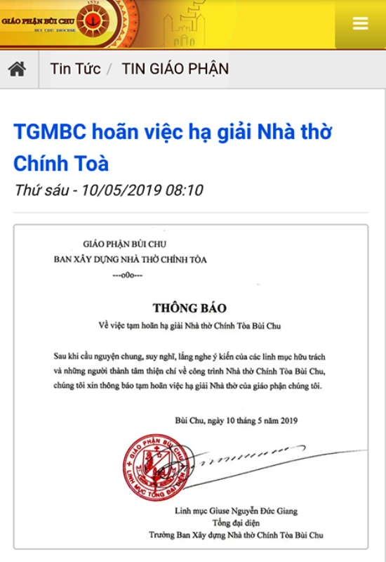 Tạm ho&atilde;n hạ giải nh&agrave; thờ ch&iacute;nh t&ograve;a B&ugrave;i Chu - Ảnh 2.