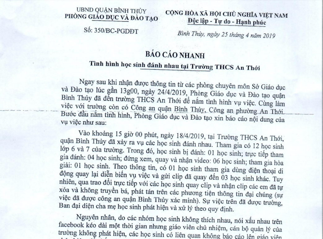 Cần Thơ thông tin về vụ 1 học sinh bị "đánh hội đồng"