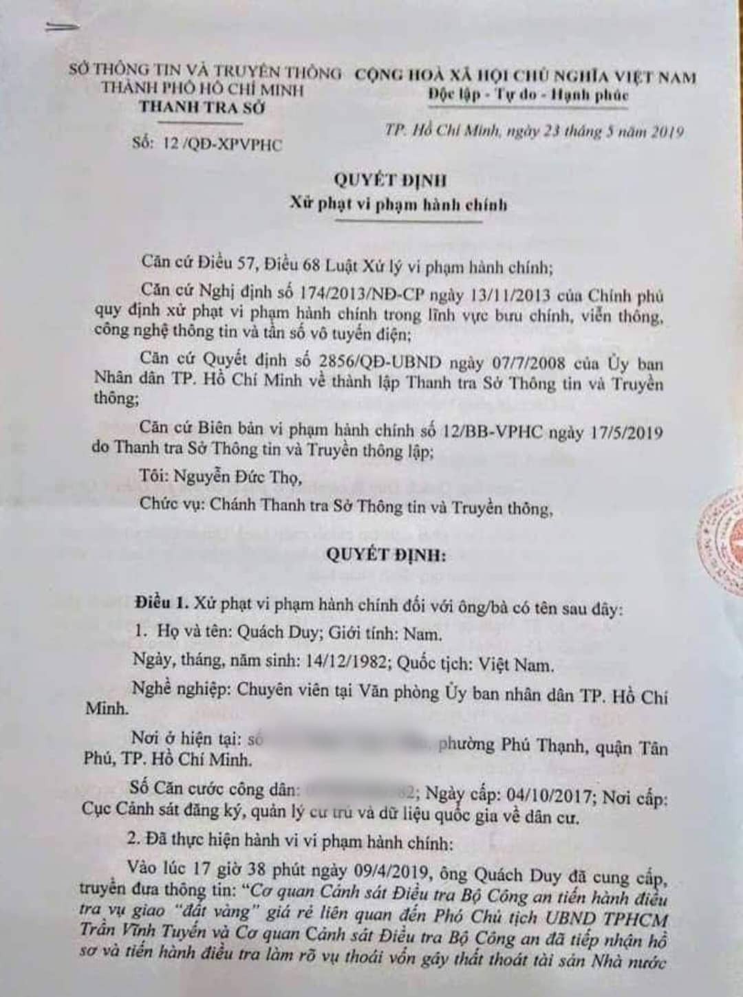 Một chuyên viên Văn phòng UBND TP HCM bị phạt do xúc phạm lãnh đạo - Ảnh 1.
