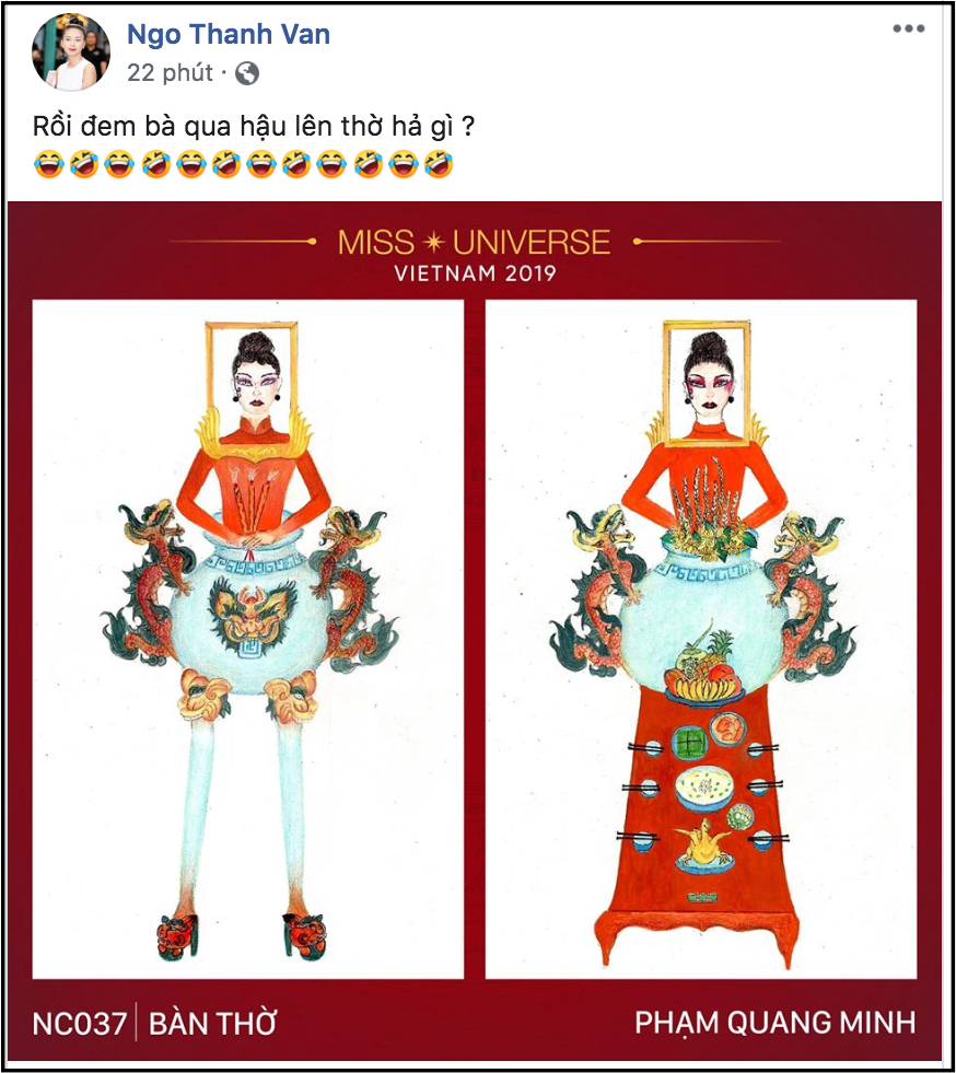Chết cười với trang phục b&agrave;n thờ thiết kế cho th&iacute; sinh Hoa hậu Ho&agrave;n vũ - Ảnh 2.