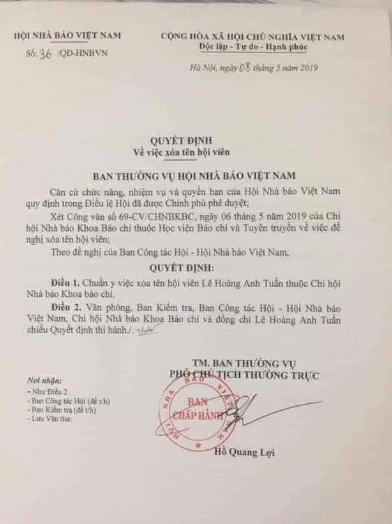 Đã xóa tên nhà báo quốc tế Lê Hoàng Anh Tuấn khỏi Hội Nhà báo Việt Nam - Ảnh 1.