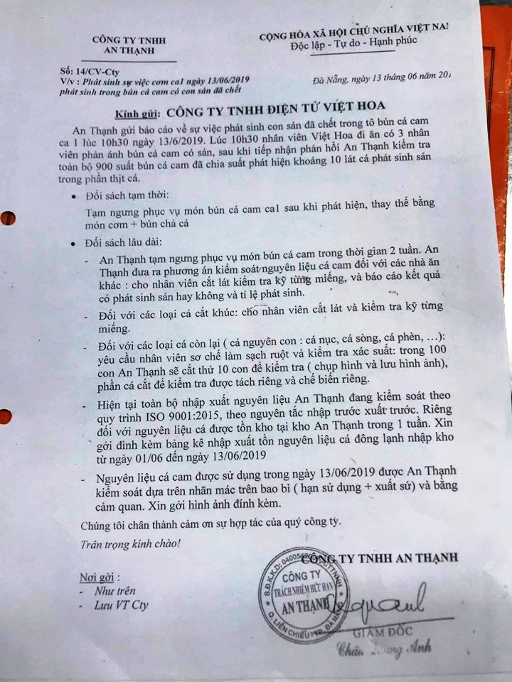 Đà Nẵng: Xác minh thông tin có sán trong suất ăn của công nhân