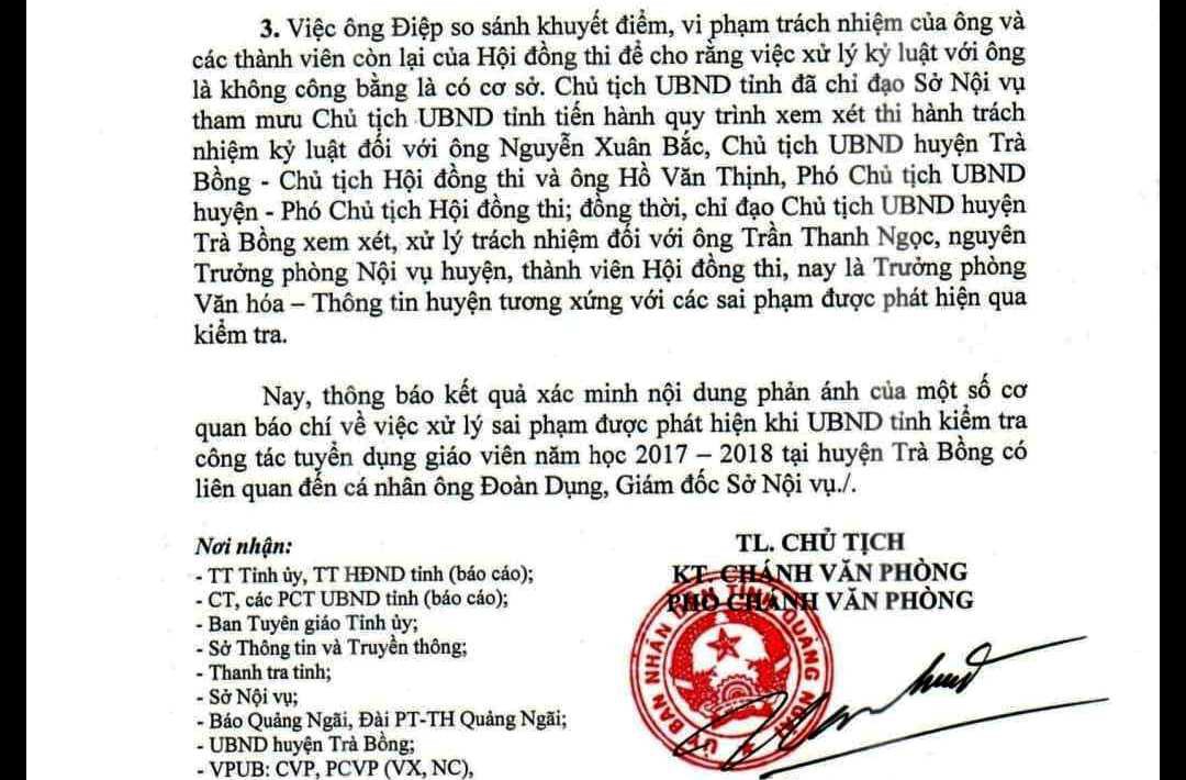 Giám đốc Sở Nội vụ Quảng Ngãi bị kiểm điểm vì "gửi gắm" thí sinh thi tuyển giáo viên