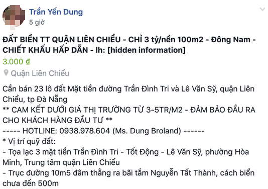 Nữ nhân viên tung tin bán 23 lô đất ở Đà Nẵng bị phạt 10 triệu đồng