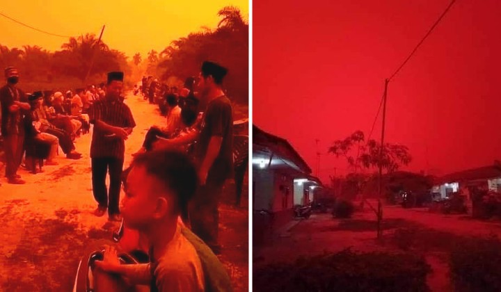 Khói mù làm bầu trời ở một tỉnh của Indonesia đỏ như máu