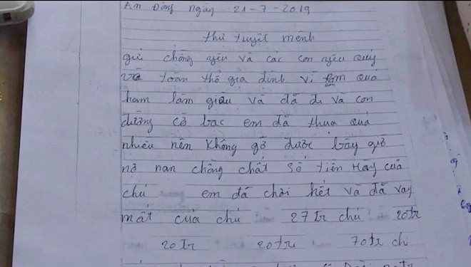 Nghiện chơi lô đề nợ tiền tỉ, người phụ nữ viết "thư tuyệt mệnh" gửi chồng rồi giả nhảy cầu tự tử