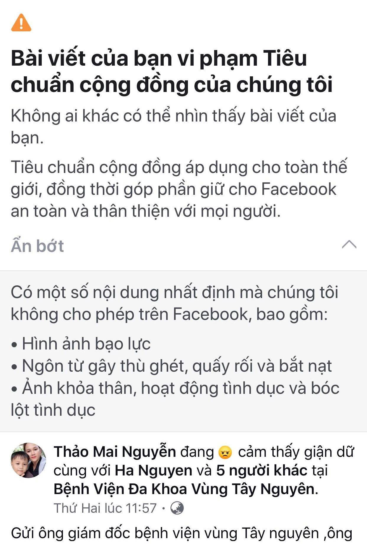 Vụ "thư" gửi giám đốc bệnh viện gây xôn xao: Facebook ẩn bài viết vì "vi phạm tiêu chuẩn cộng đồng"