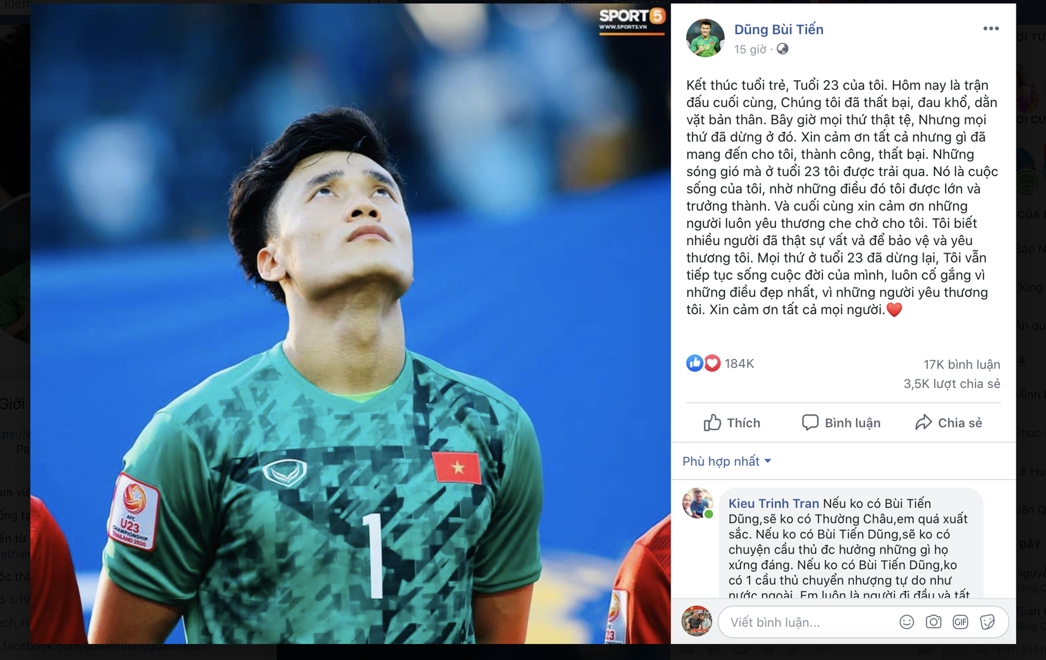 Người đại diện của Bùi Tiến Dũng lại bị chỉ trích khi ủng hộ thủ môn U23 Việt Nam không xin lỗi CĐV