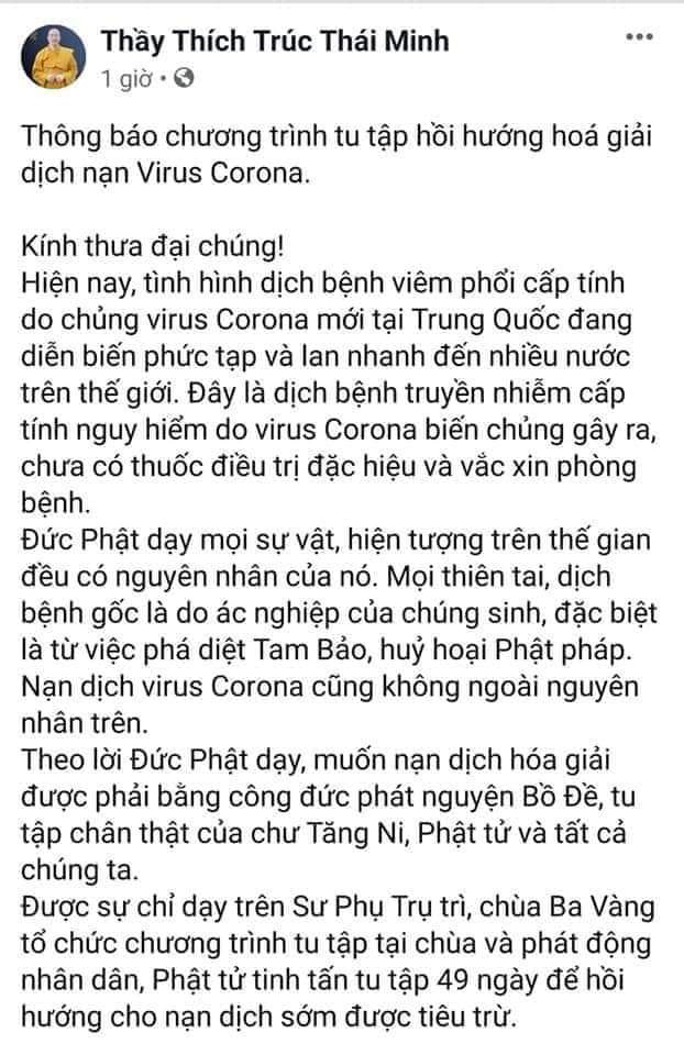 Đ&atilde; gỡ h&igrave;nh ảnh chương tr&igrave;nh giải dịch c&uacute;m virus corona của trụ tr&igrave; ch&ugrave;a Ba V&agrave;ng  - Ảnh 2.
