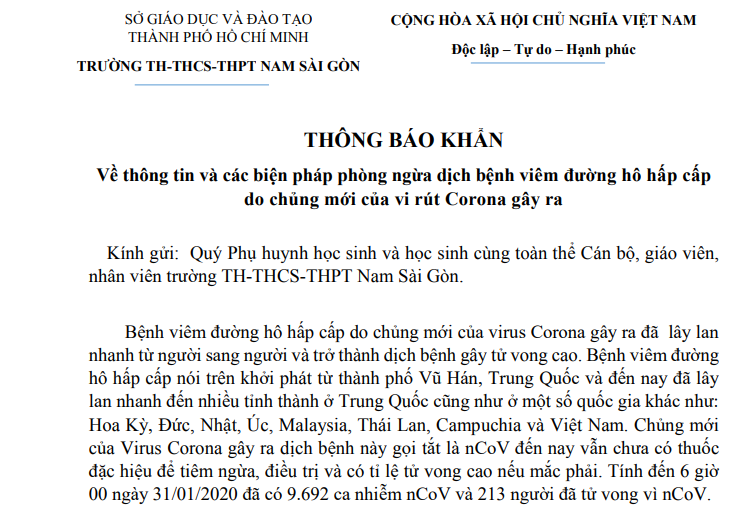 TP HCM: Trường học gấp r&uacute;t đối ph&oacute; dịch bệnh do virus Corona - Ảnh 1.