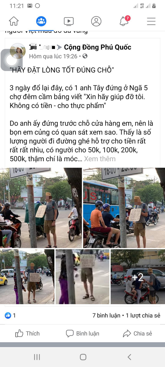 Ph&uacute; Quốc xuất hiện nhiều người nước ngo&agrave;i đeo bảng xin tiền - Ảnh 3.