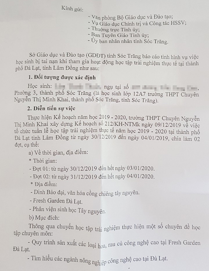 Xác định nguyên nhân nam sinh Sóc Trăng tử vong trong chuyến trải nghiệm Đà Lạt - Ảnh 1.