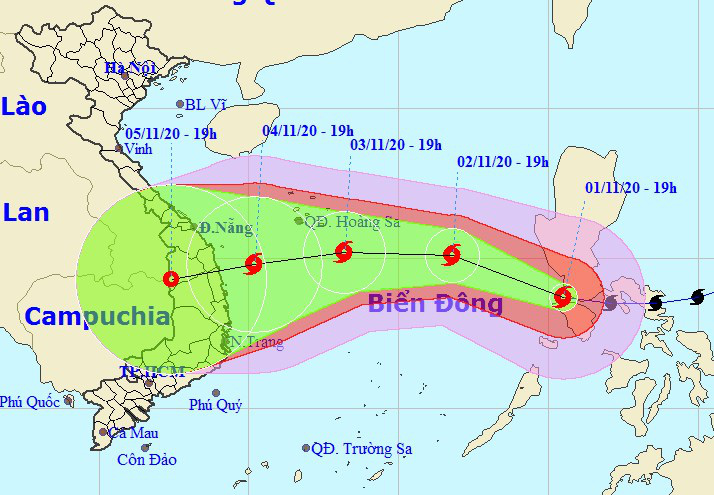 Bão Goni liên tục đổi hướng sau khi vào Biển Đông
