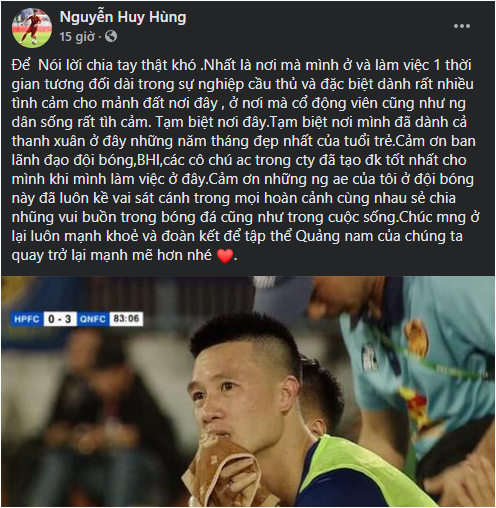 Vừa rớt hạng, CLB Quảng Nam phải chia tay tuyển thủ Huy Hùng - Ảnh 1.