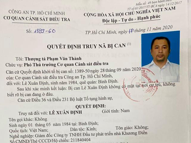Truy nã Lê Xuân Định, Giám đốc Công ty nhà Khương Điền
