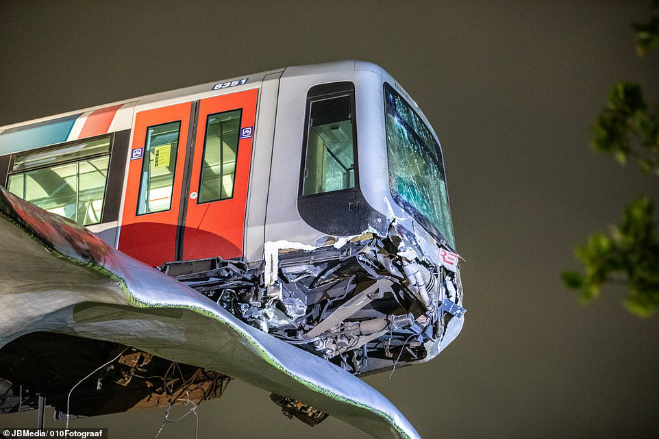 T&agrave;u metro lao qua r&agrave;o chắn, nằm vắt vẻo tr&ecirc;n đu&ocirc;i c&aacute; voi - Ảnh 3.