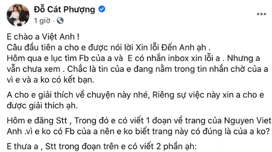 Nghệ sĩ Cát Phượng viết tâm thư xin lỗi NSND Việt Anh