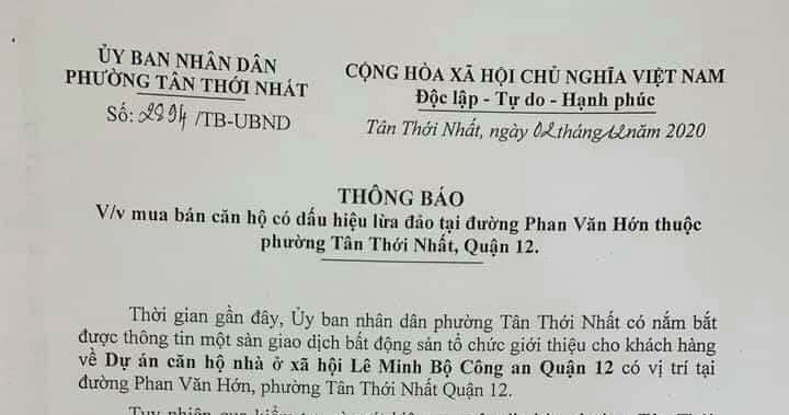 Quận 12 cảnh báo dự án lừa đảo Lê Minh Bộ Công an
