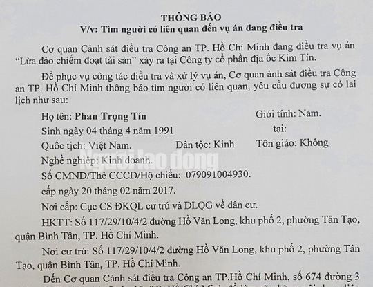 Công an TP HCM xác định ông Phan Trọng Tín cung cấp thông tin sai sự thật