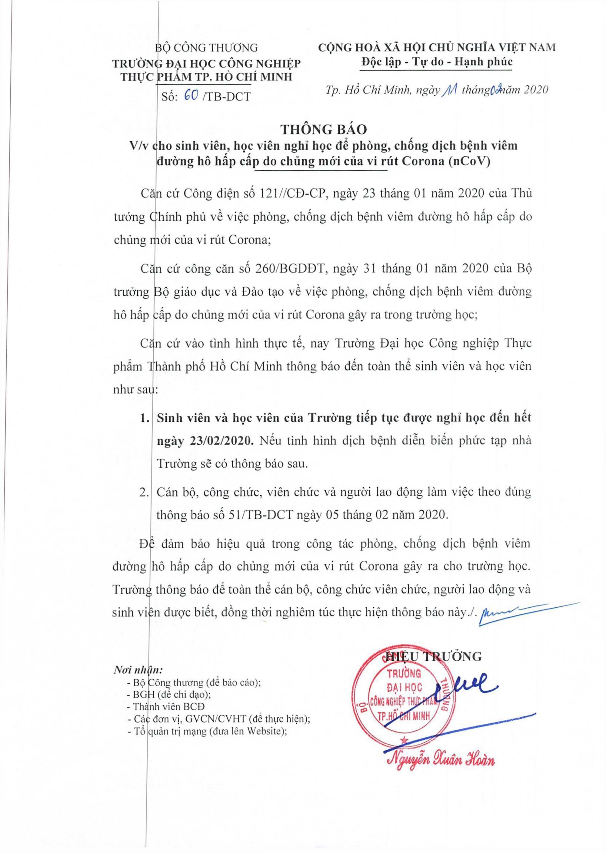 Trường ĐH C&ocirc;ng nghiệp thực phẩm TP HCM cho sinh vi&ecirc;n tiếp tục nghỉ học  - Ảnh 1.