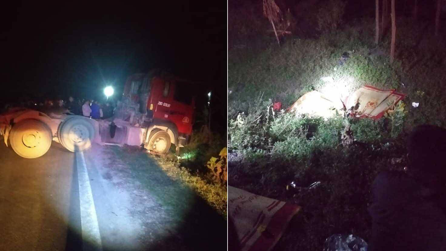 Va chạm với xe đầu kéo, 2 vợ chồng cùng con gái tử vong
