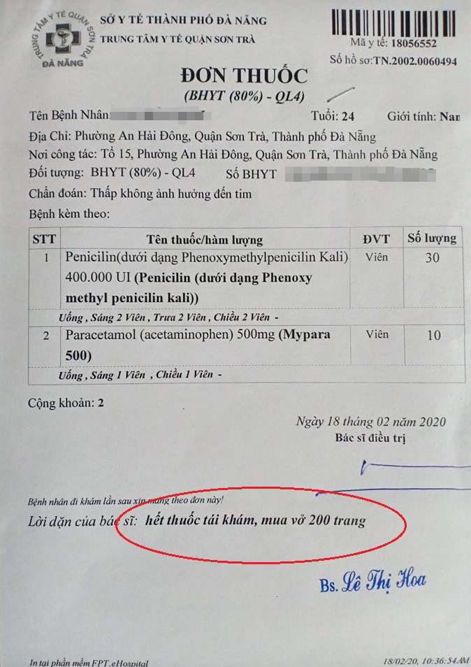 Đi khám đau lưng, bệnh nhân được bác sĩ dặn mua vở 200 trang