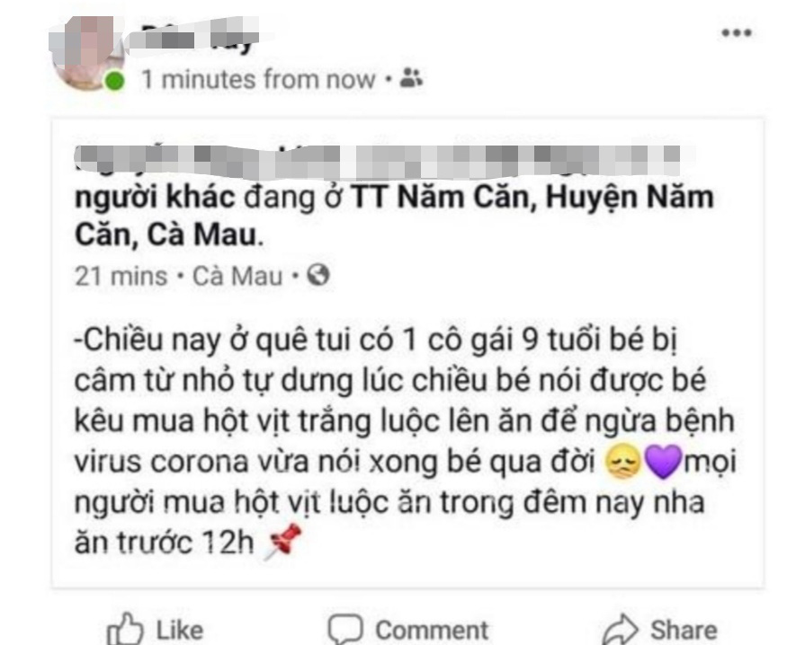 Bị phạt 10 triệu đồng vì chia sẻ “ăn hột vịt luộc ngừa corona” - Ảnh 1.