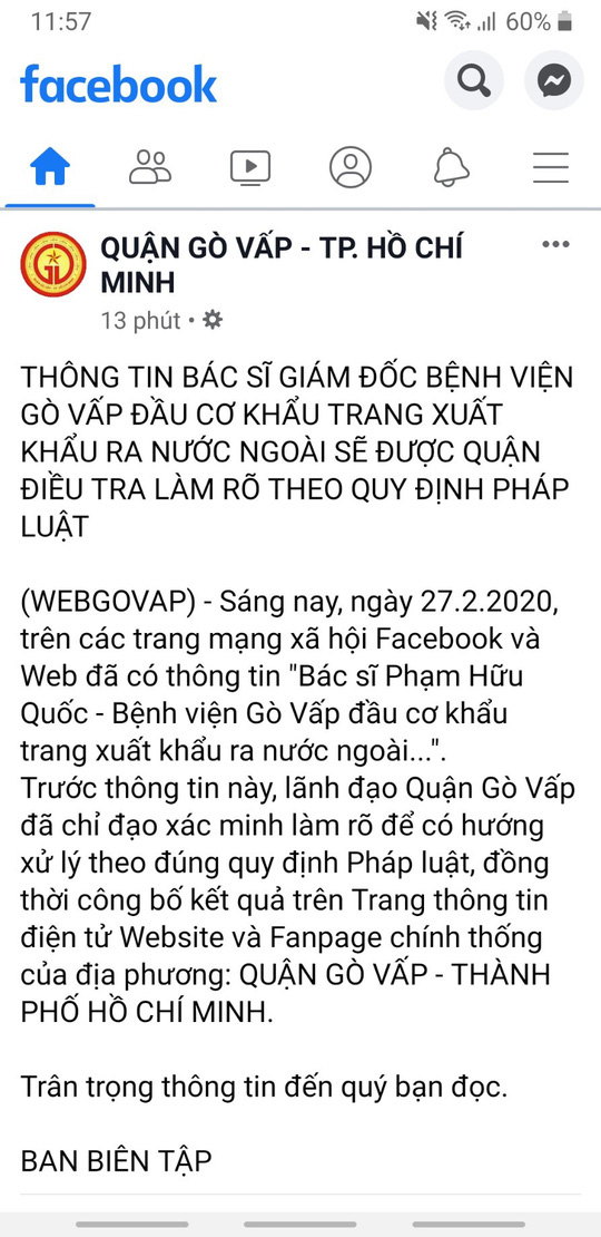 Vụ Giám đốc BV Gò Vấp bị tố đầu cơ khẩu trang: Làm rõ càng sớm càng tốt!
