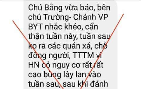Thông tin Chánh Văn phòng Bộ Y tế cảnh báo về dịch Covid-19 ở Hà Nội là tin giả