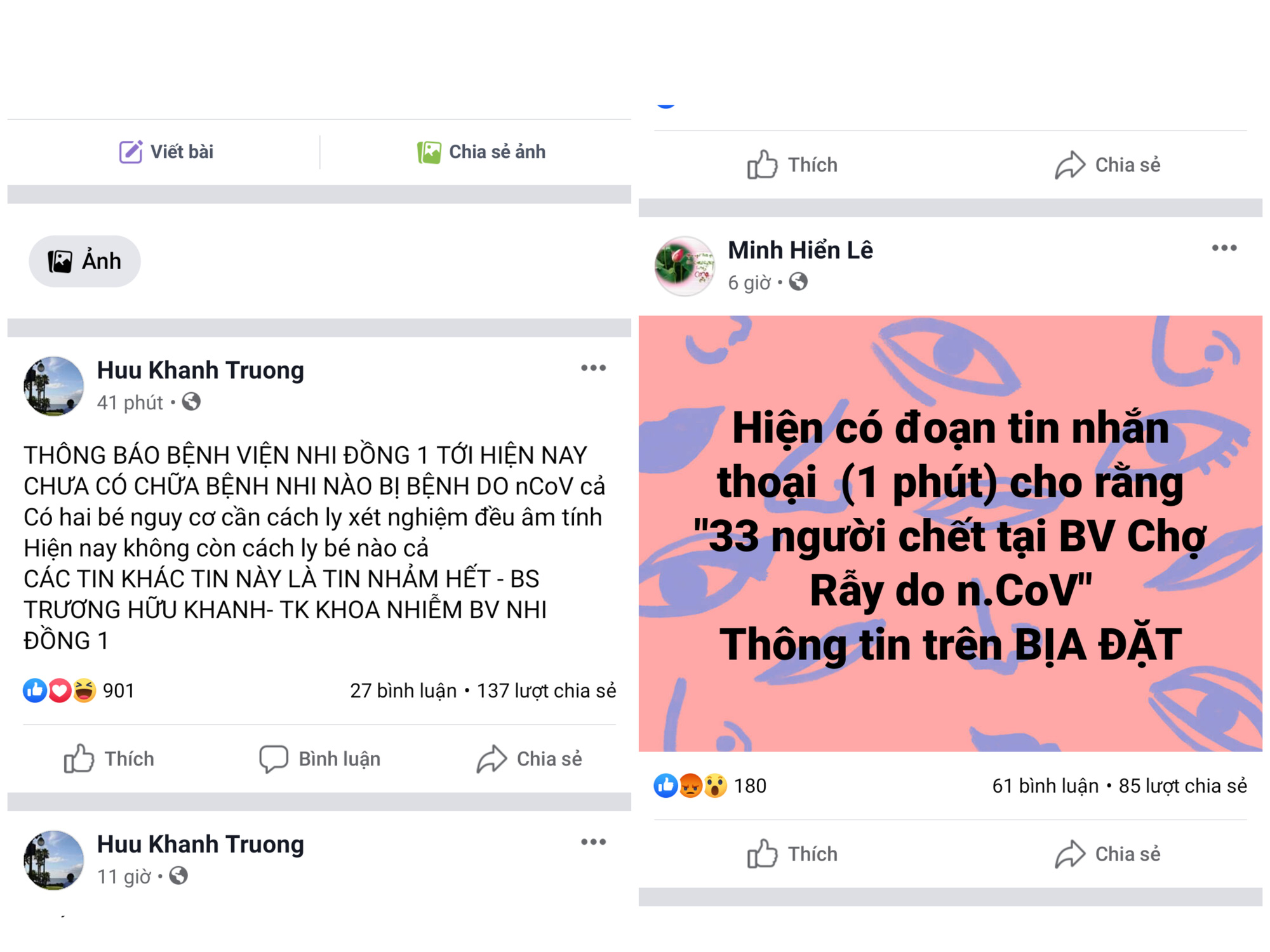Bệnh viện Chợ Rẫy, Nhi Đồng 1 bác bỏ tin đồn hàng loạt người chết, nhiễm virus corona