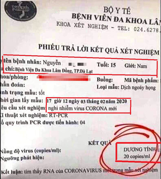 Hoang mang kết quả xét nghiệm dương tính với virus corona giả mạo ở Lâm Đồng