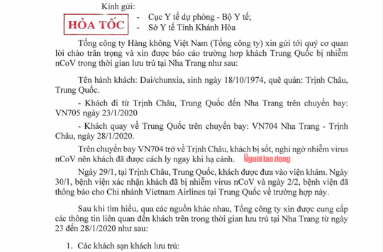 Kh&aacute;nh H&ograve;a: Khẩn trương r&agrave; so&aacute;t những người li&ecirc;n quan đến 1 du kh&aacute;ch Trung Quốc nhiễm nCoV - Ảnh 2.
