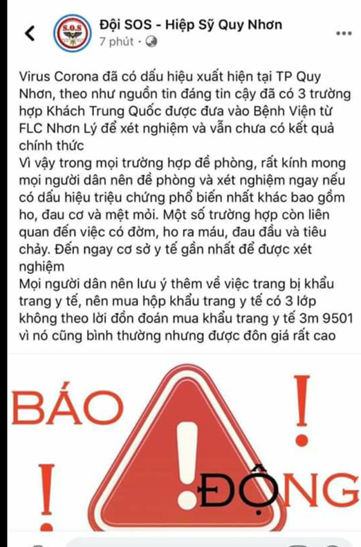 B&igrave;nh Định: Phạt 10 triệu đồng người tung tin thất thiệt về virus corona - Ảnh 1.