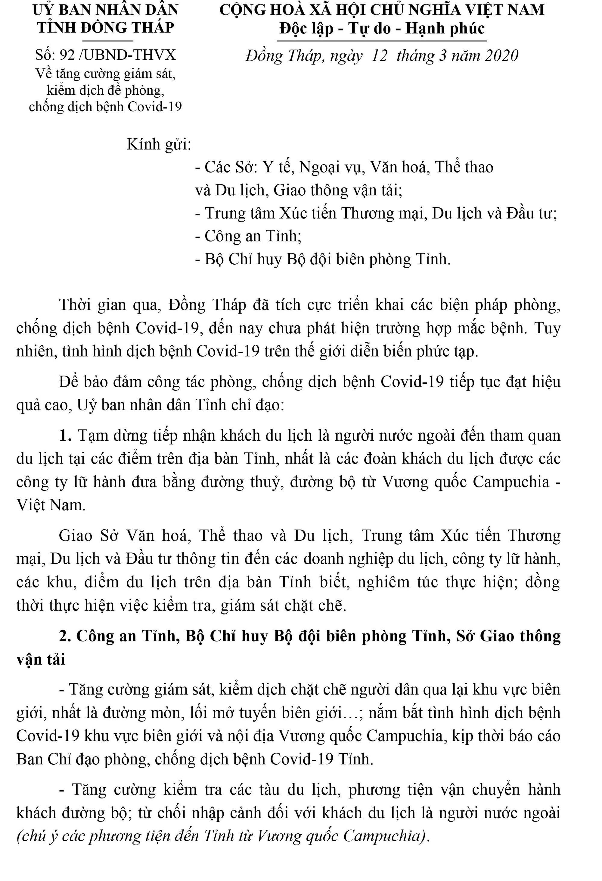Đồng Tháp tạm dừng tiếp nhận khách du lịch nước ngoài trước dịch Covid-19 - Ảnh 1.