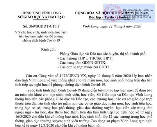 Vĩnh Long: Bất ngờ cho học sinh lớp 12 nghỉ học từ sáng 12-3