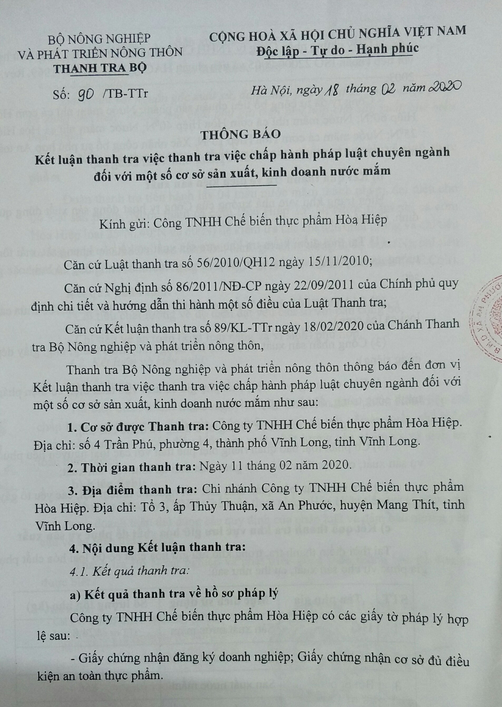 Nước mắm Hòa Hiệp đảm bảo an toàn vệ sinh thực phẩm - Ảnh 1.