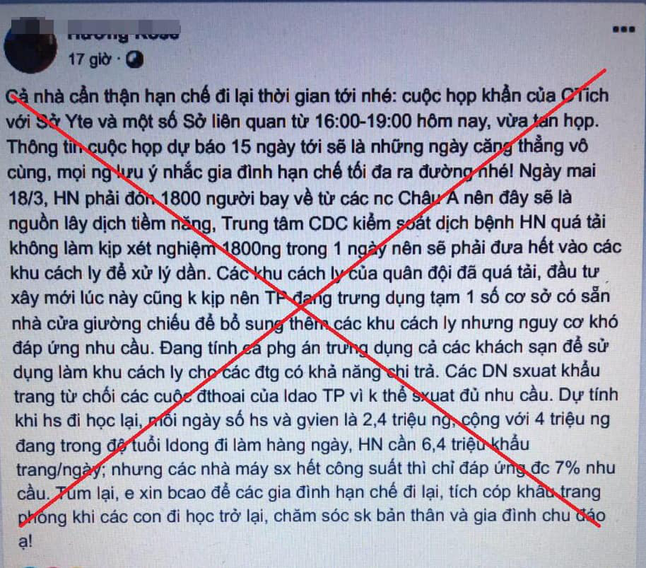 Triệu tập, xử lý 2 kẻ tung tin "Hà Nội sắp vỡ trận" vì Covid-19