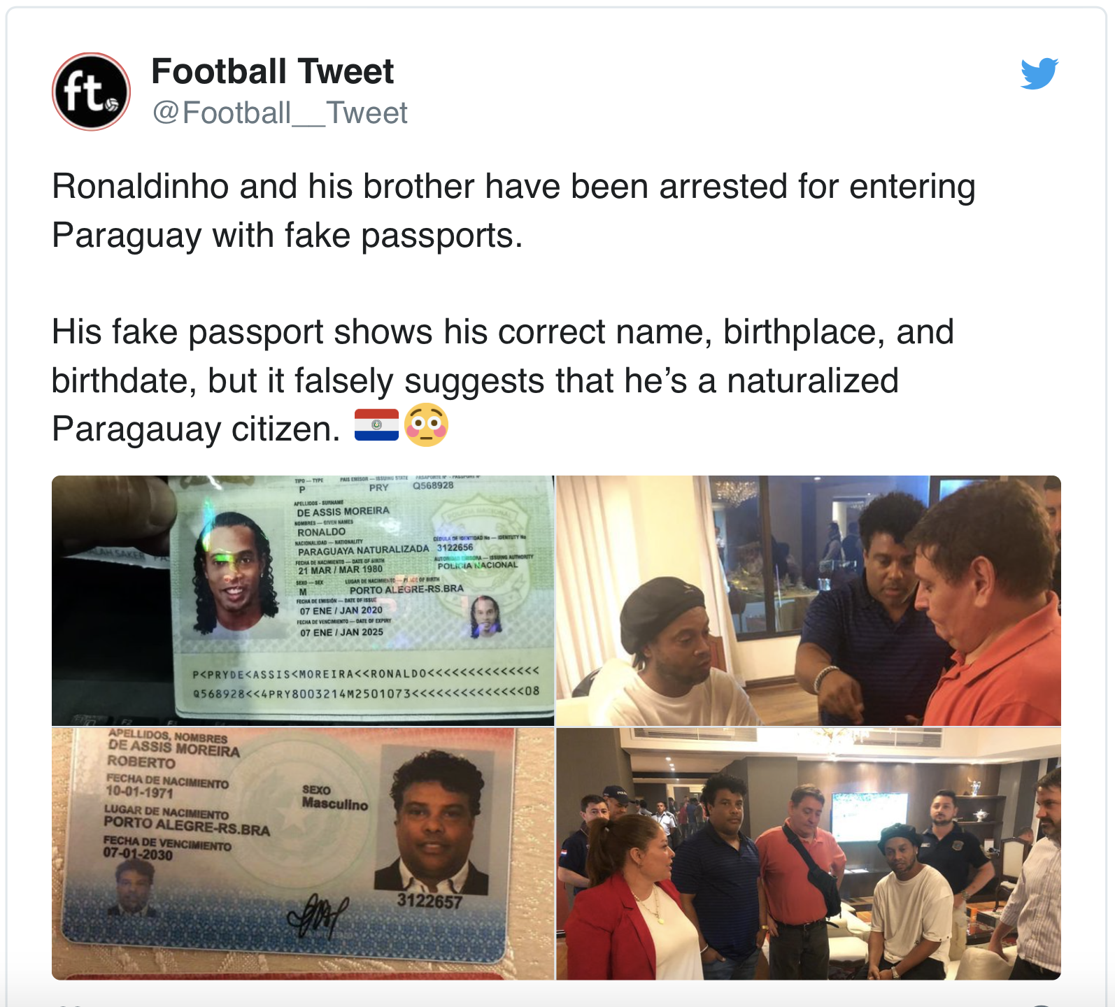 Ronaldinho bị bắt ở Paraguay v&igrave; d&ugrave;ng hộ chiếu giả  - Ảnh 4.
