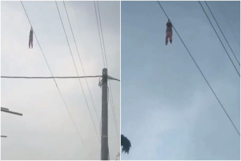 Indonesia: Bé gái treo trên dây cáp điện cao 15 m