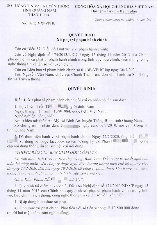 Đăng tin đùa cho nghỉ khiến cả công ty nghỉ việc thật, bị phạt 12,5 triệu đồng - Ảnh 1.
