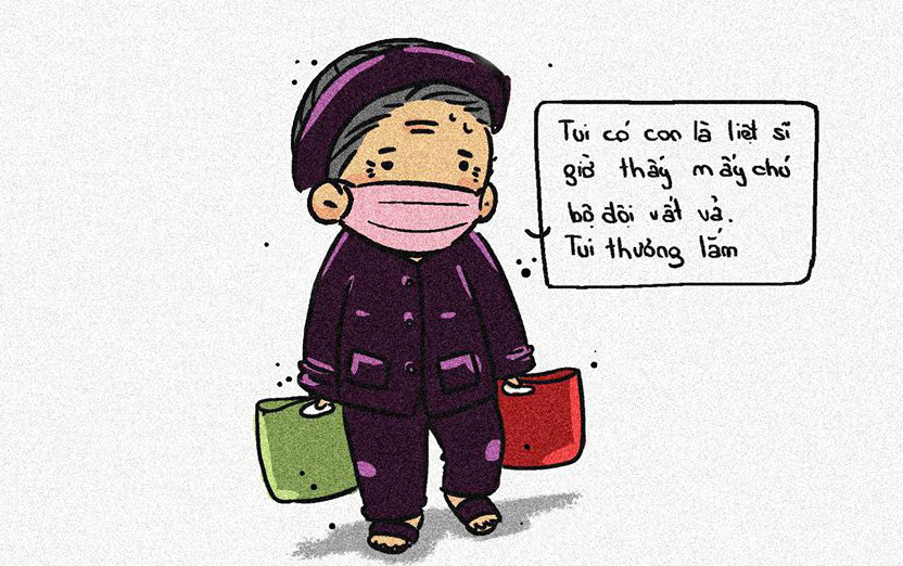 Bộ tranh đặc biệt những cụ già góp gạo, rau chống dịch Covid-19 của cô gái trẻ