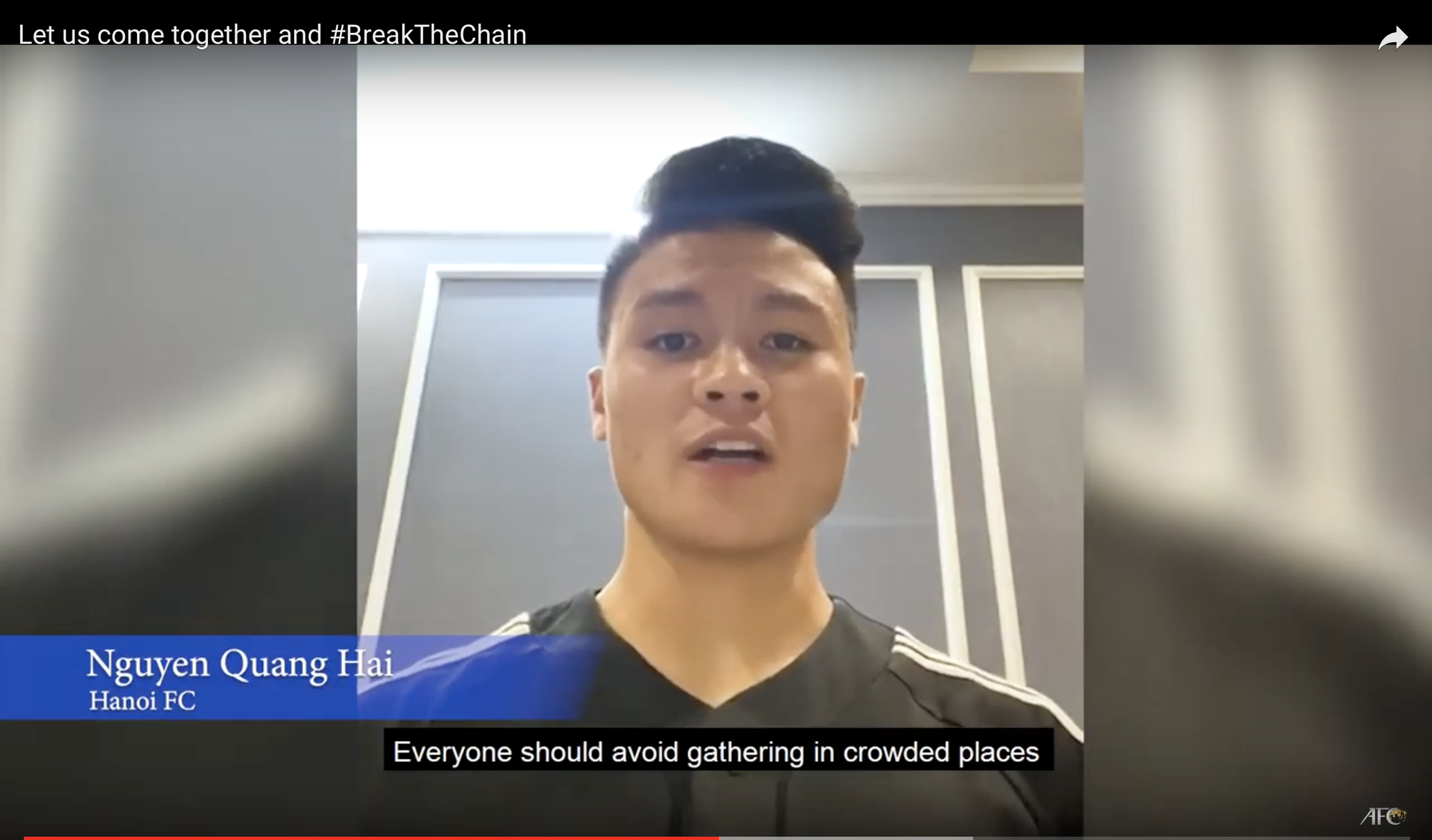 AFC chọn Quang Hải truyền cảm hứng chống dịch Covid-19: Xuất hiện 6 giây, nói tiếng Việt