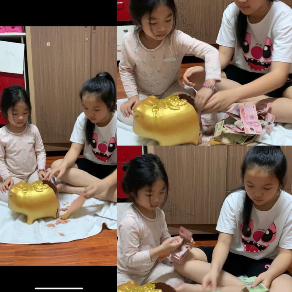 Xúc động hai cháu nhỏ đập heo đất ủng hộ phòng chống dịch Covid-2019