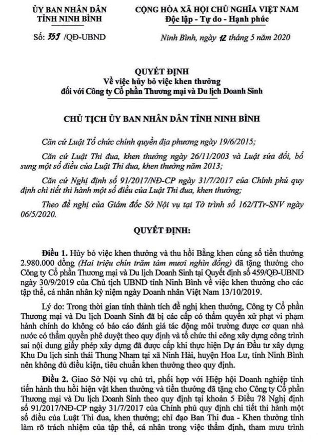 Ninh Bình thu hồi bằng khen tặng cho doanh nghiệp liên tiếp xâm hại di sản Tràng An - Ảnh 3.