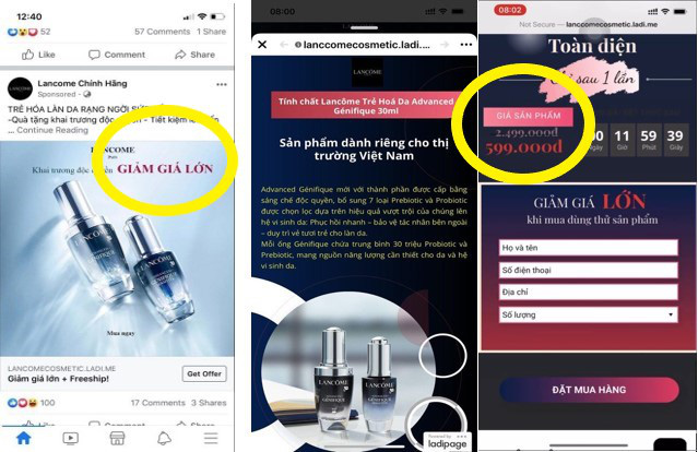 H&agrave;ng loạt trang Fanpage v&agrave; website giả mạo Lanc&ocirc;me Việt Nam - Ảnh 1.