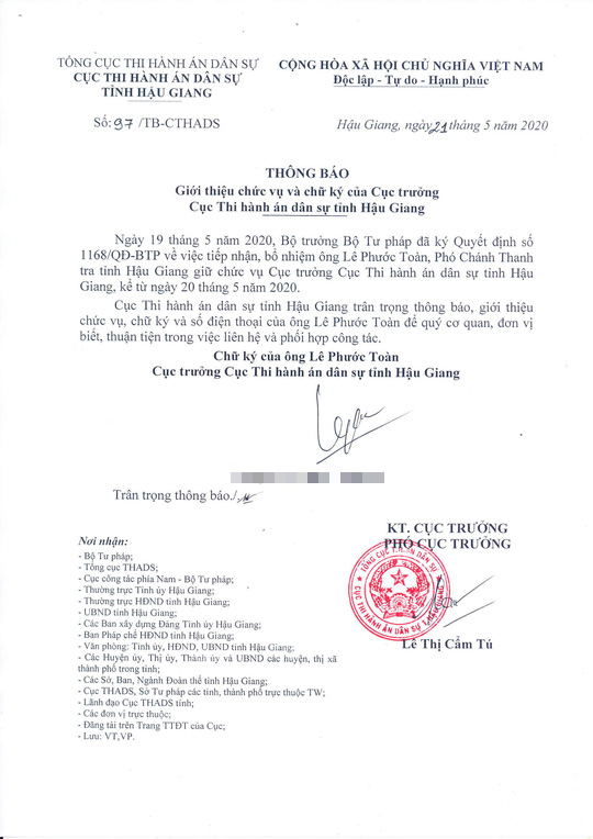 Sau vụ clip nóng”, Thi hành án dân sự Hậu Giang chính thức có tân cục trưởng - Ảnh 1.